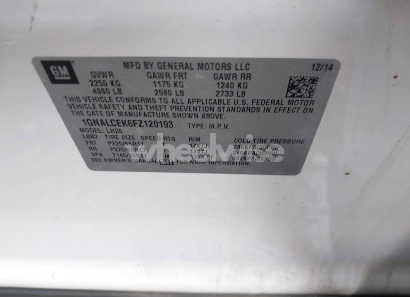 Photo 9 of 2015 Chevrolet Equinox 2LT (VIN 1GNALCEK6FZ120193)