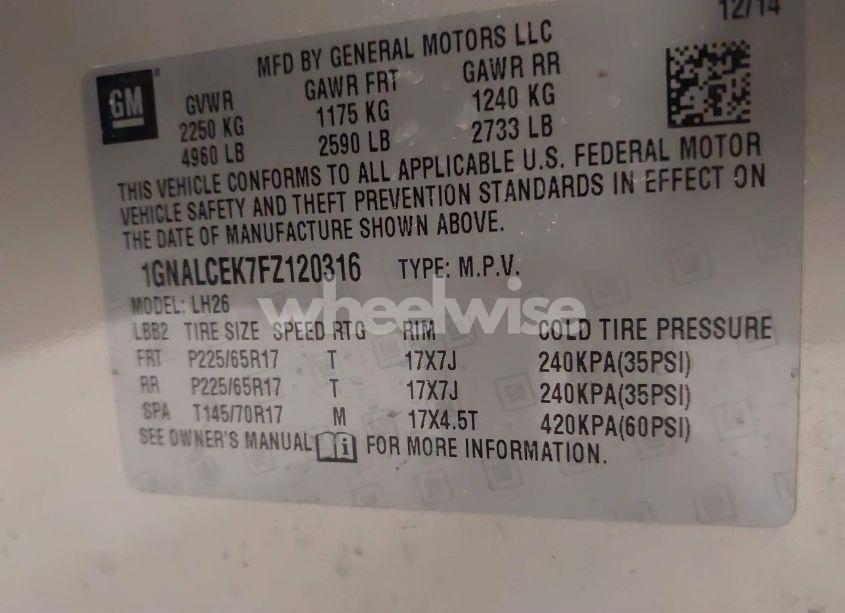 Photo 9 of 2015 Chevrolet Equinox 2LT (VIN 1GNALCEK7FZ120316)