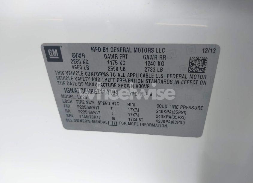 Photo 9 of 2014 Chevrolet Equinox 2LT (VIN 1GNALCEK8EZ114104)