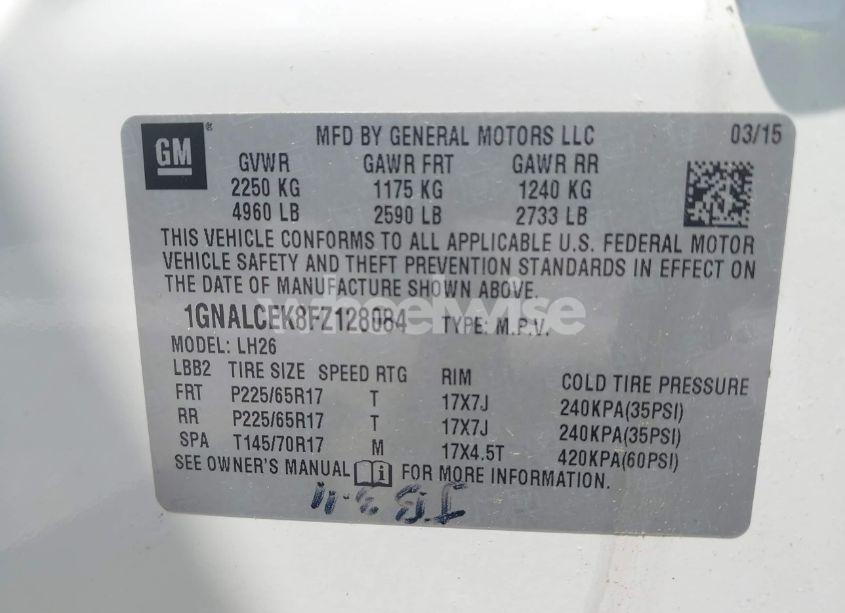 Photo 9 of 2015 Chevrolet Equinox 2LT (VIN 1GNALCEK8FZ128084)