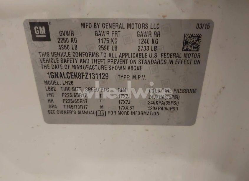 Photo 9 of 2015 Chevrolet Equinox 2LT (VIN 1GNALCEK8FZ131129)