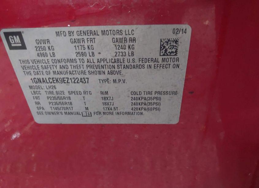 Photo 9 of 2014 Chevrolet Equinox 2LT (VIN 1GNALCEK9EZ122437)