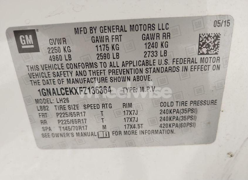 Photo 9 of 2015 Chevrolet Equinox 2LT (VIN 1GNALCEKXFZ136364)