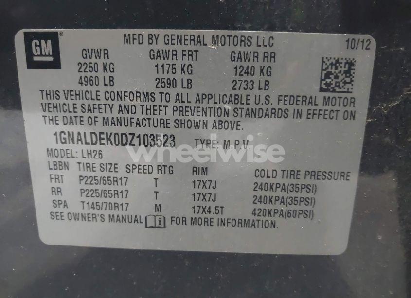 Photo 9 of 2013 Chevrolet Equinox 1LT (VIN 1GNALDEK0DZ103523)