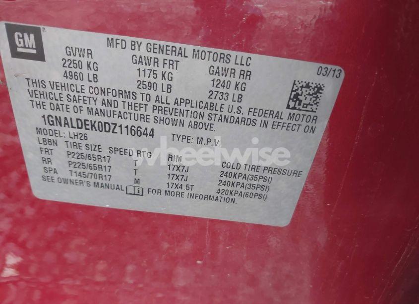 Photo 9 of 2013 Chevrolet Equinox 1LT (VIN 1GNALDEK0DZ116644)