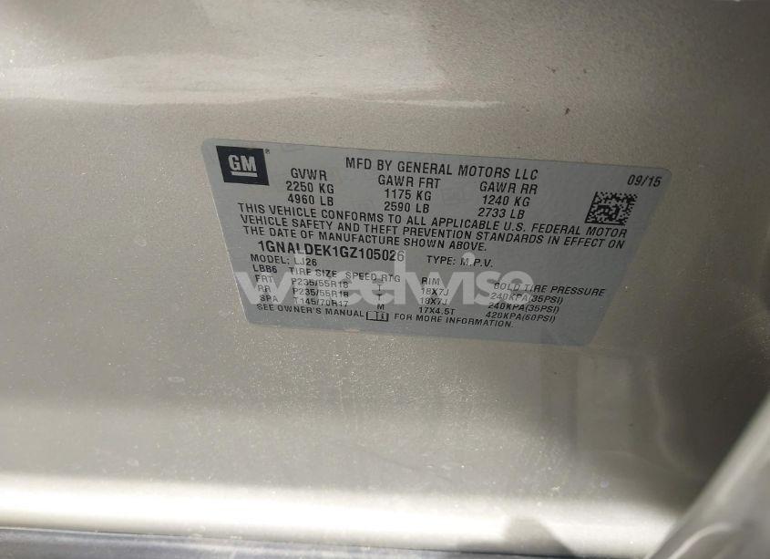 Photo 9 of 2016 Chevrolet Equinox LTZ (VIN 1GNALDEK1GZ105026)