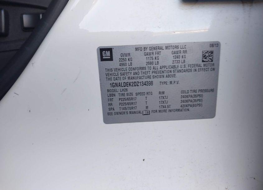 Photo 9 of 2013 Chevrolet Equinox LT (VIN 1GNALDEK2DZ134398)