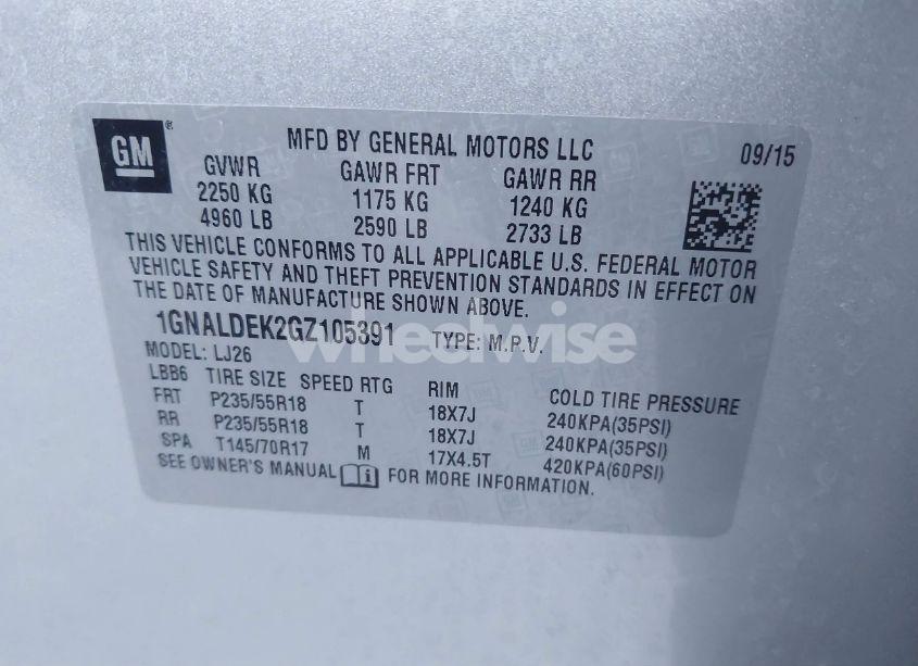 Photo 9 of 2016 Chevrolet Equinox LTZ (VIN 1GNALDEK2GZ105391)