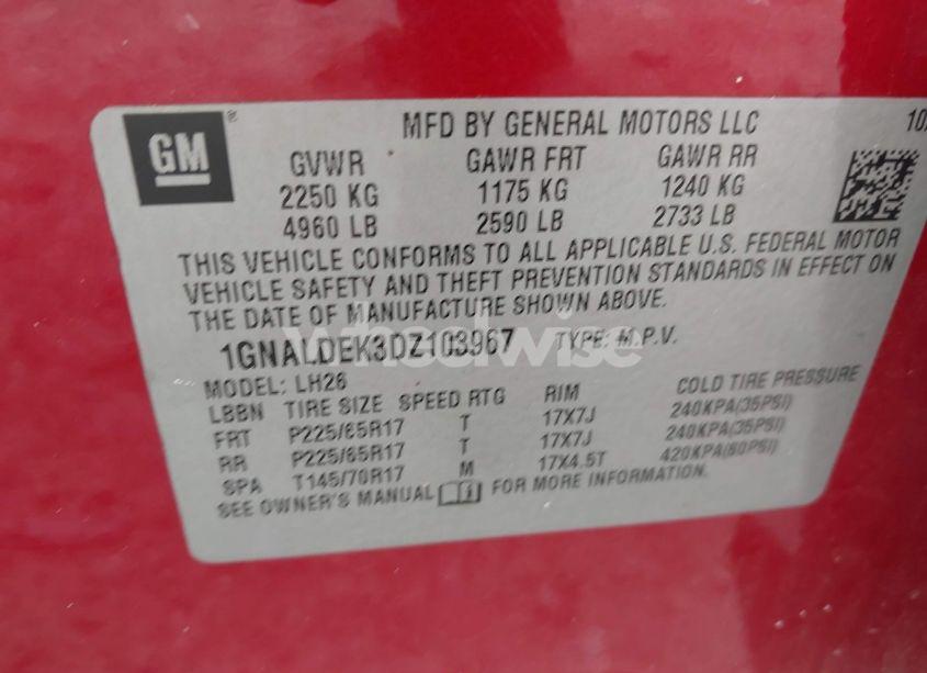 Photo 9 of 2013 Chevrolet Equinox 1LT (VIN 1GNALDEK3DZ103967)