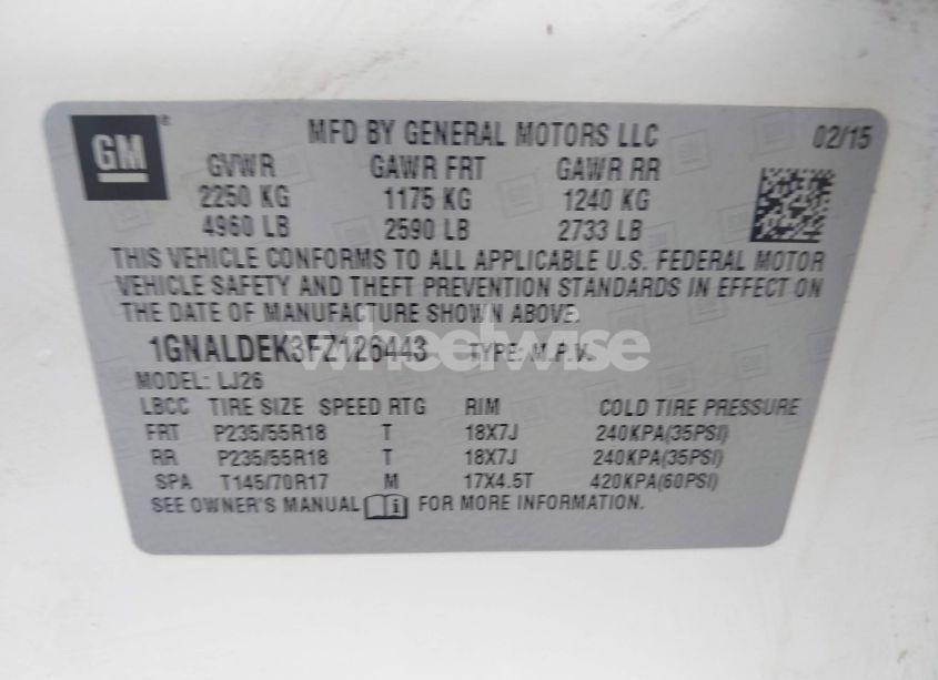 Photo 9 of 2015 Chevrolet Equinox LTZ (VIN 1GNALDEK3FZ126443)