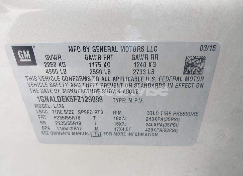 Photo 9 of 2015 Chevrolet Equinox LTZ (VIN 1GNALDEK5FZ129098)