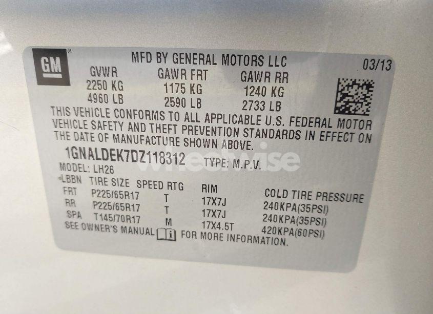 Photo 9 of 2013 Chevrolet Equinox 1LT (VIN 1GNALDEK7DZ118312)