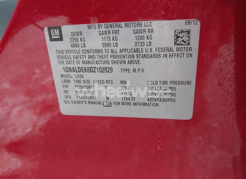 Photo 9 of 2013 Chevrolet Equinox 1LT (VIN 1GNALDEK8DZ102829)