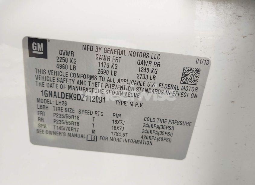 Photo 9 of 2013 Chevrolet Equinox 1LT (VIN 1GNALDEK9DZ112091)