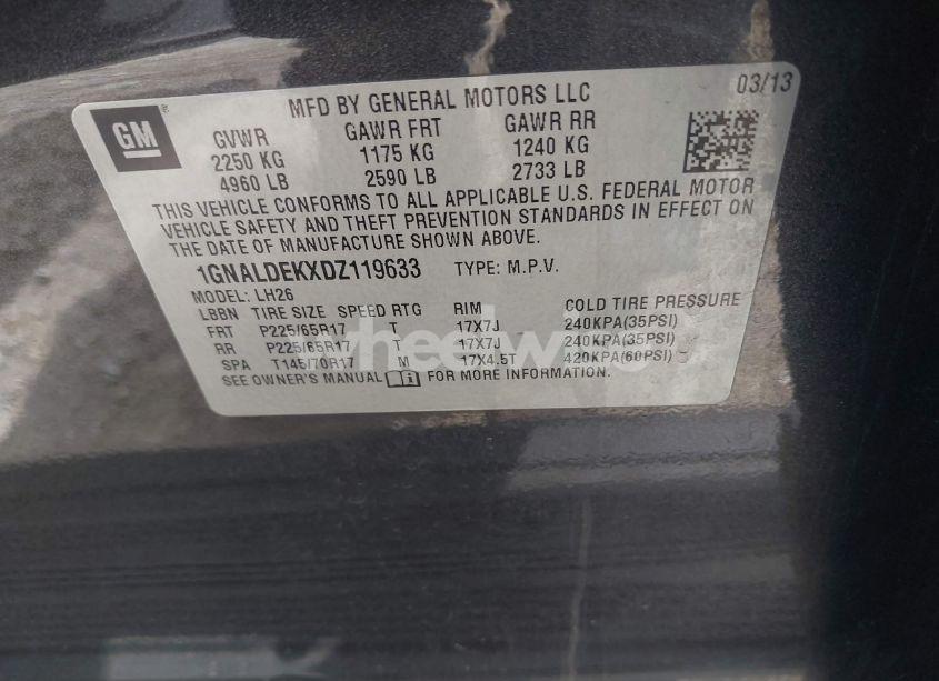 Photo 9 of 2013 Chevrolet Equinox 1LT (VIN 1GNALDEKXDZ119633)