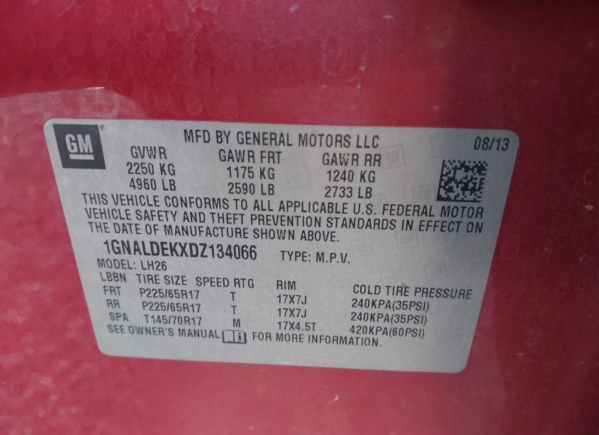 Photo 9 of 2013 Chevrolet Equinox 1LT (VIN 1GNALDEKXDZ134066)