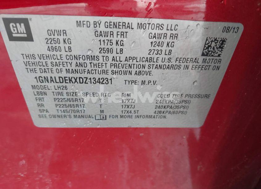 Photo 9 of 2013 Chevrolet Equinox 1LT (VIN 1GNALDEKXDZ134231)