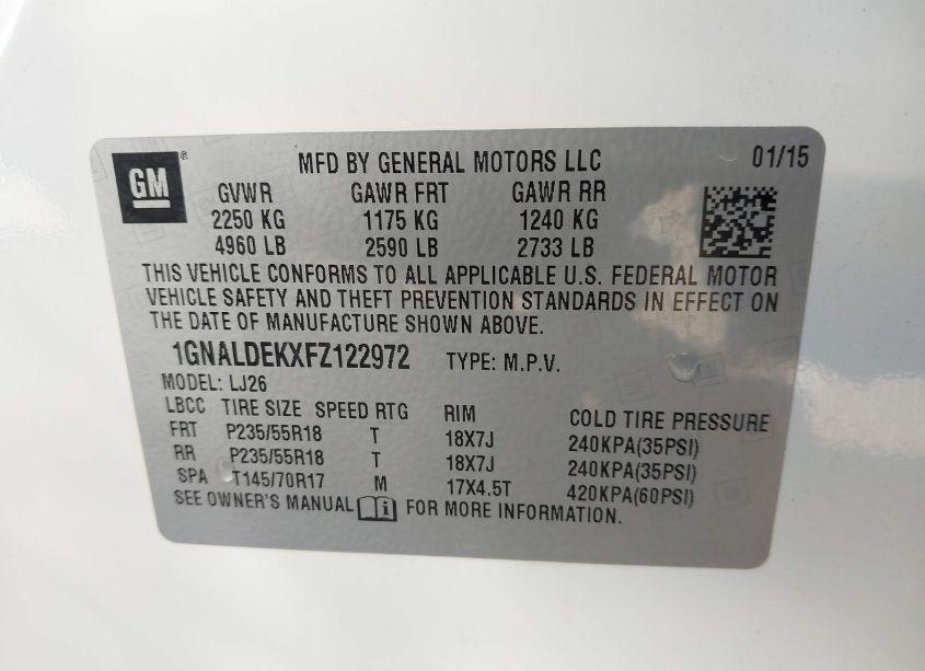 Photo 9 of 2015 Chevrolet Equinox LTZ (VIN 1GNALDEKXFZ122972)