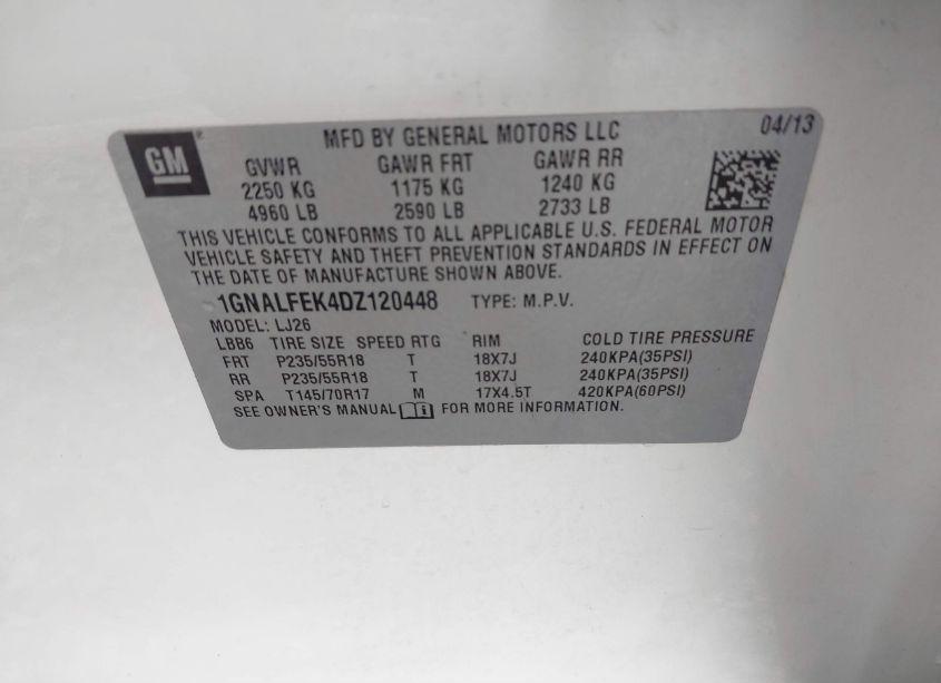 Photo 9 of 2013 Chevrolet Equinox LTZ (VIN 1GNALFEK4DZ120448)