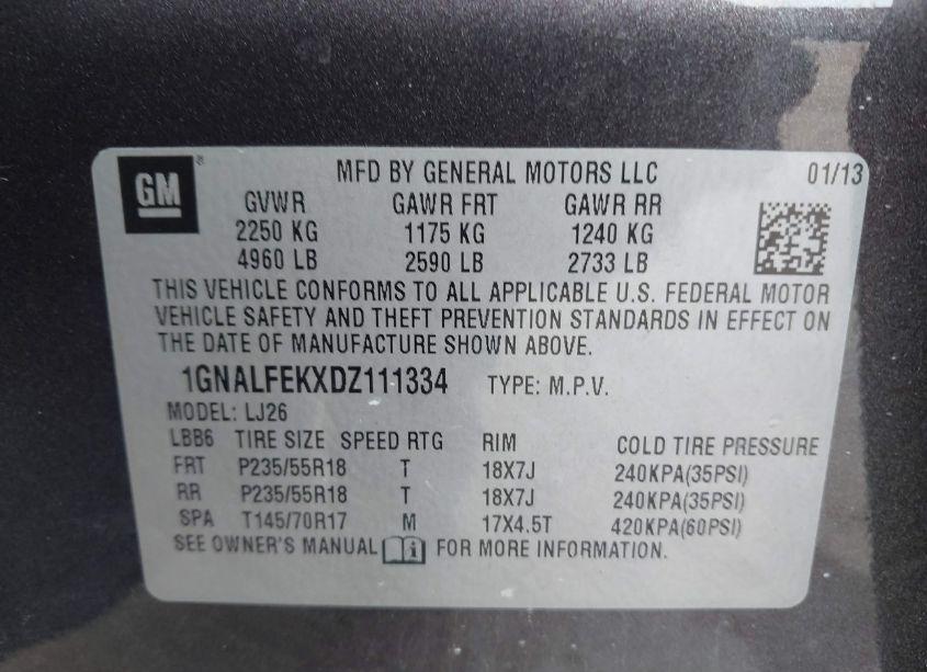 Photo 9 of 2013 Chevrolet Equinox LTZ (VIN 1GNALFEKXDZ111334)