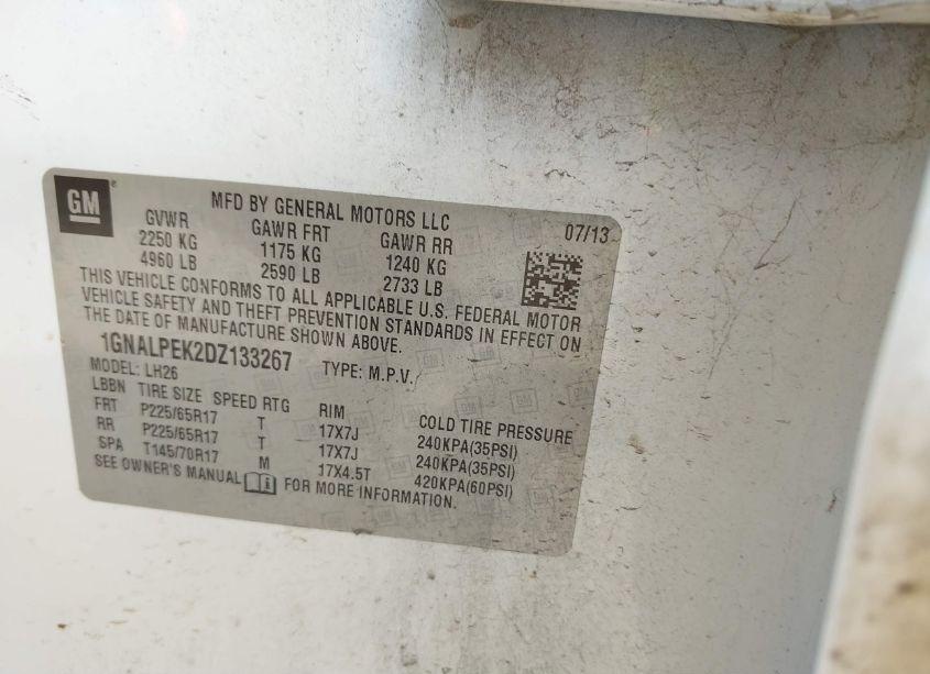 Photo 9 of 2013 Chevrolet Equinox 2LT (VIN 1GNALPEK2DZ133267)