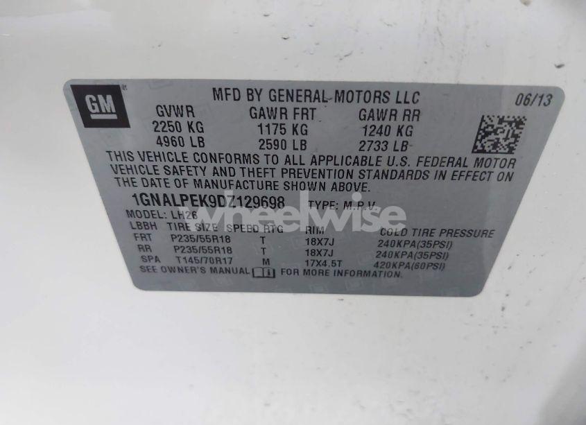 Photo 9 of 2013 Chevrolet Equinox 2LT (VIN 1GNALPEK9DZ129698)