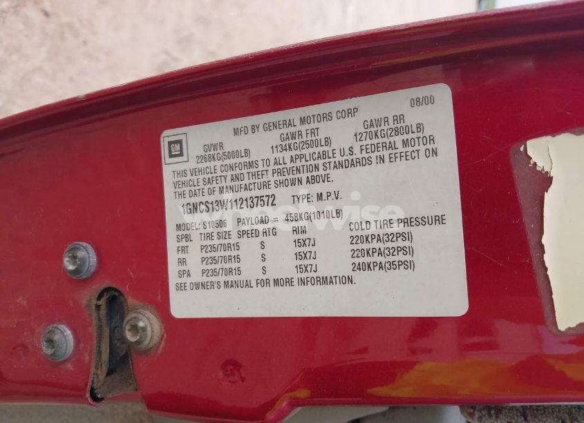 Photo 9 of 2001 Chevrolet Blazer LT (VIN 1GNCS13W112137572)