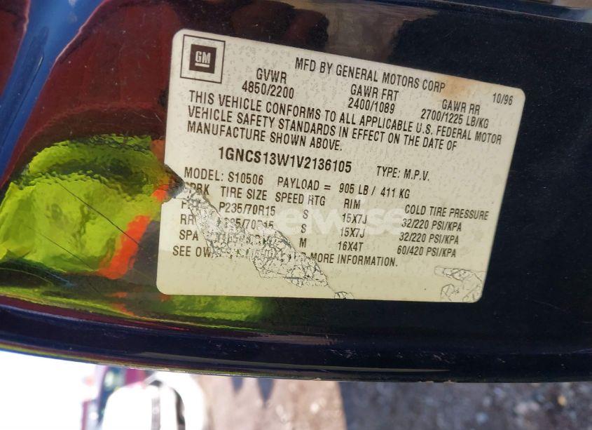 Photo 9 of 1997 Chevrolet Blazer LT (VIN 1GNCS13W1V2136105)