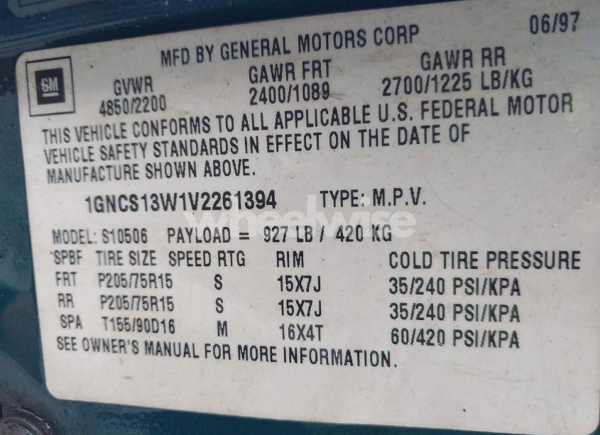 Photo 9 of 1997 Chevrolet Blazer LS (VIN 1GNCS13W1V2261394)