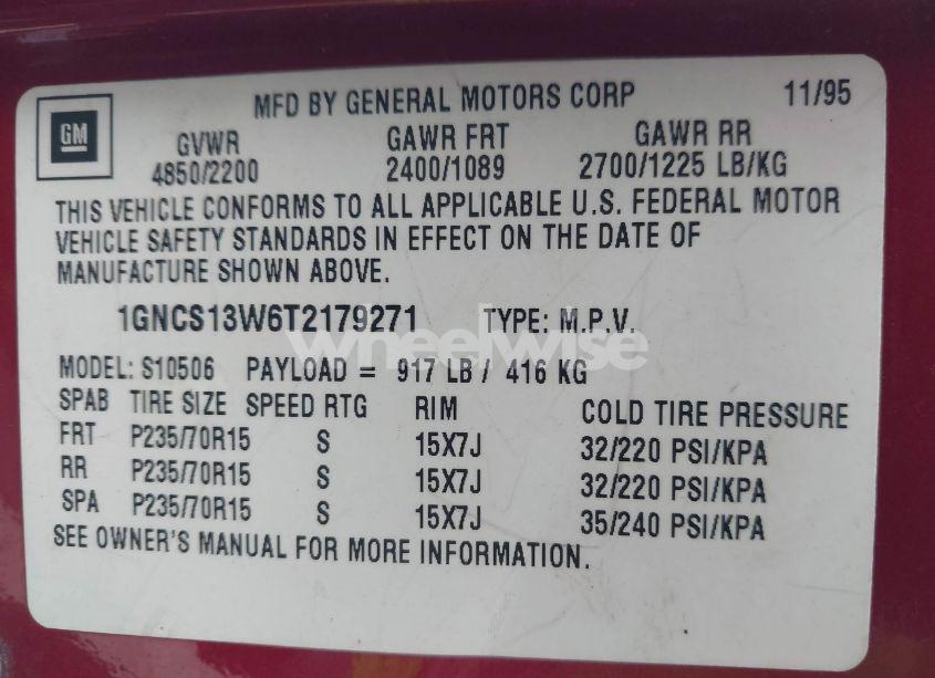 Photo 9 of 1996 Chevrolet Blazer (VIN 1GNCS13W6T2179271)