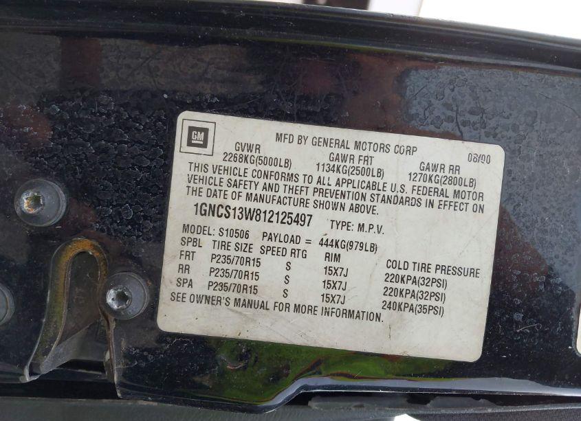 Photo 9 of 2001 Chevrolet Blazer LT (VIN 1GNCS13W812125497)