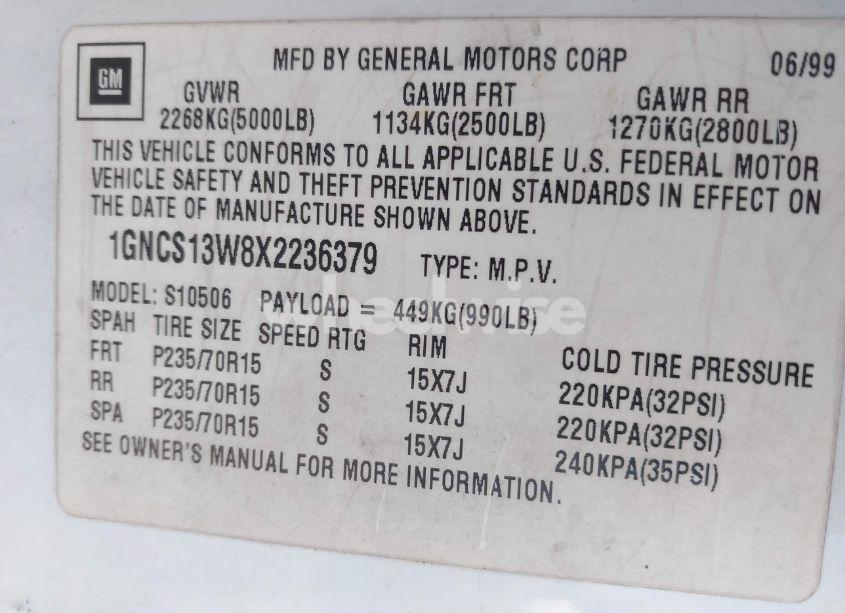 Photo 9 of 1999 Chevrolet Blazer LT (VIN 1GNCS13W8X2236379)