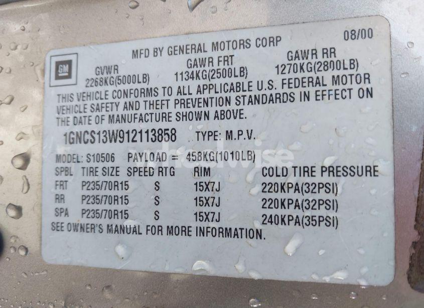 Photo 9 of 2001 Chevrolet Blazer LT (VIN 1GNCS13W912113858)