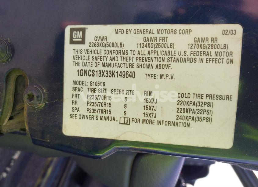 Photo 9 of 2003 Chevrolet Blazer LS (VIN 1GNCS13X33K149640)