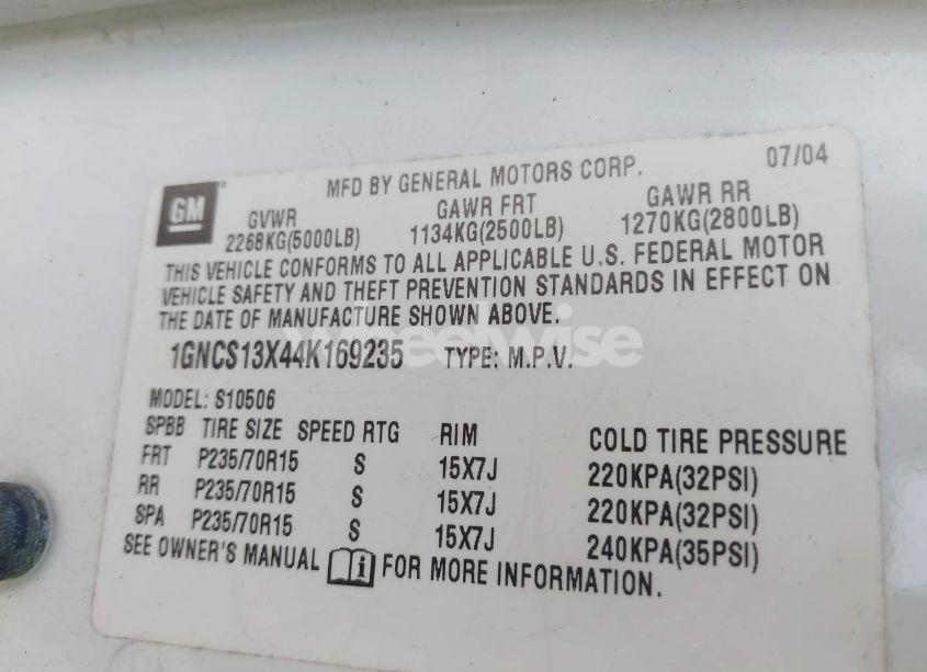 Photo 9 of 2004 Chevrolet Blazer LS (VIN 1GNCS13X44K169235)