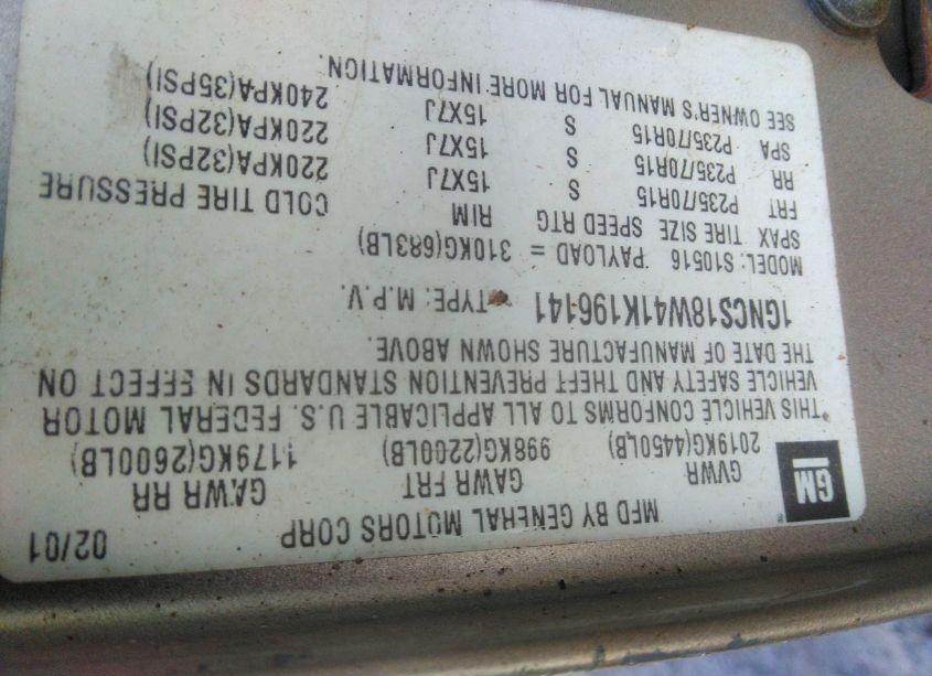 Photo 9 of 2001 Chevrolet Blazer LS (VIN 1GNCS18W41K196141)