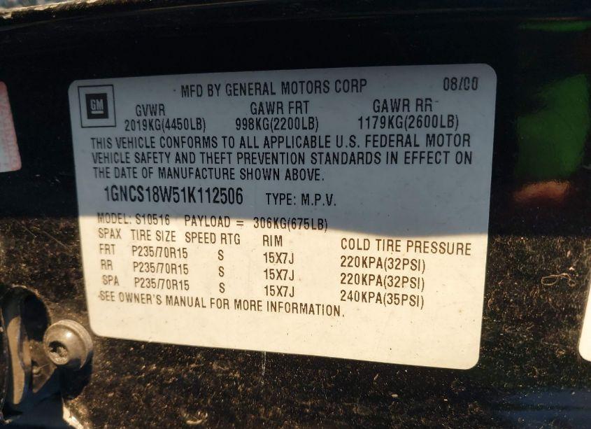 Photo 9 of 2001 Chevrolet Blazer LS (VIN 1GNCS18W51K112506)