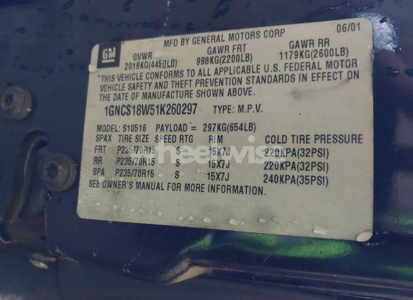 Photo 9 of 2001 Chevrolet Blazer LS (VIN 1GNCS18W51K260297)