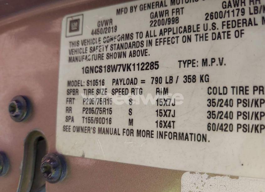 Photo 9 of 1997 Chevrolet Blazer (VIN 1GNCS18W7VK112285)