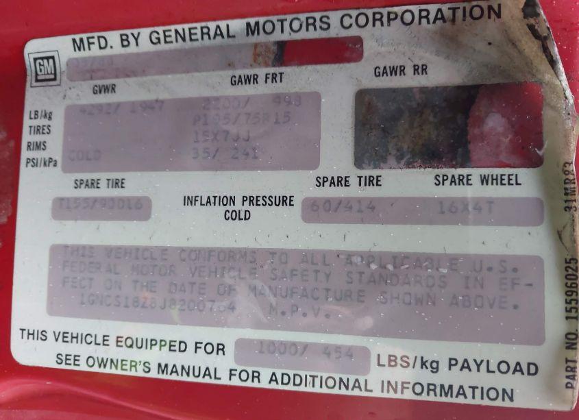 Photo 9 of 1988 Chevrolet Blazer S10 (VIN 1GNCS18Z8J8200764)