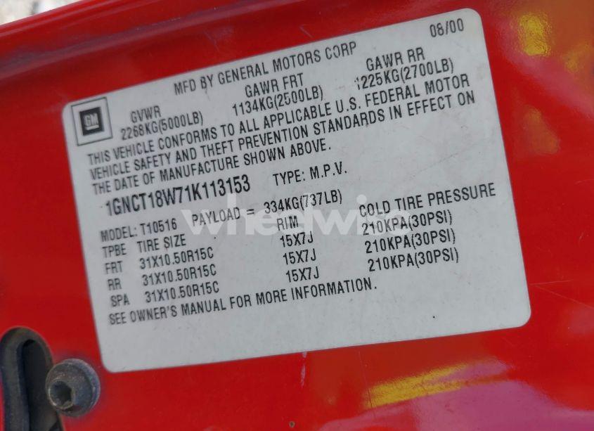 Photo 9 of 2001 Chevrolet Blazer LS (VIN 1GNCT18W71K113153)