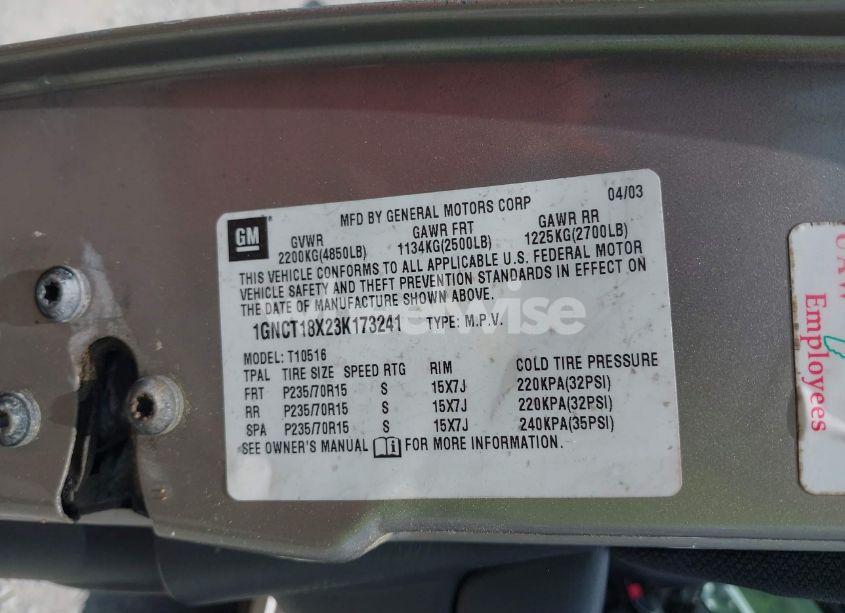 Photo 9 of 2003 Chevrolet Blazer LS (VIN 1GNCT18X23K173241)