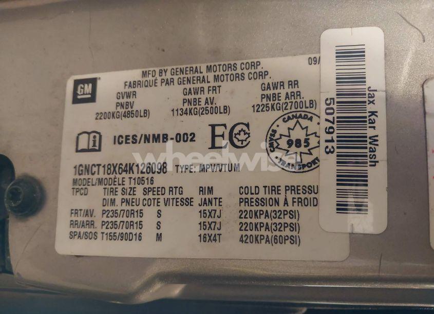 Photo 9 of 2004 Chevrolet Blazer LS (VIN 1GNCT18X64K126098)