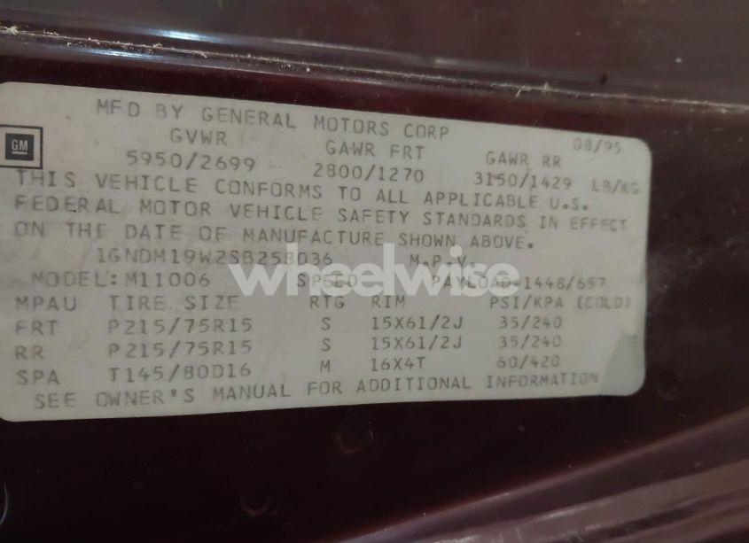 Photo 9 of 1995 Chevrolet Astro (VIN 1GNDM19W2SB258036)