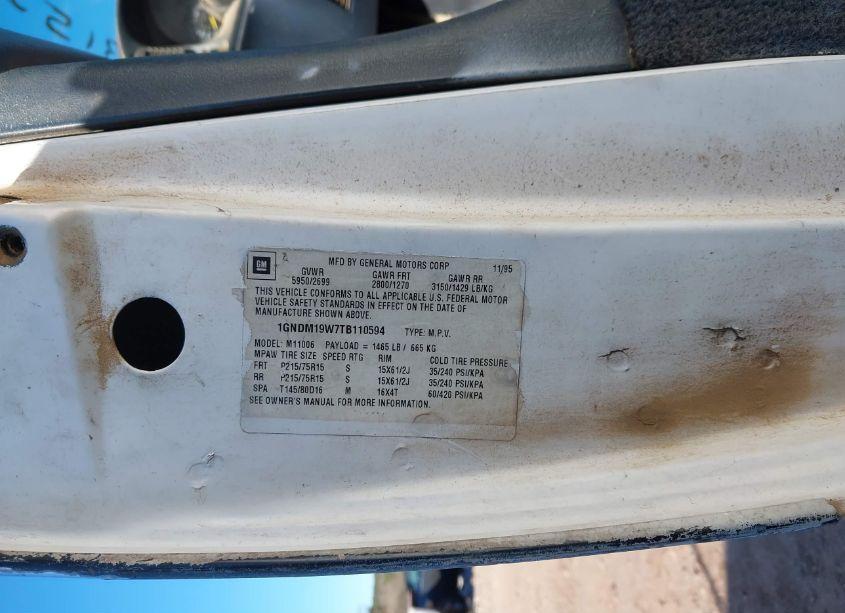 Photo 9 of 1996 Chevrolet Astro (VIN 1GNDM19W7TB110594)