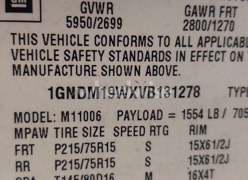 Photo 9 of 1997 Chevrolet Astro LS CMI (VIN 1GNDM19WXVB131278)