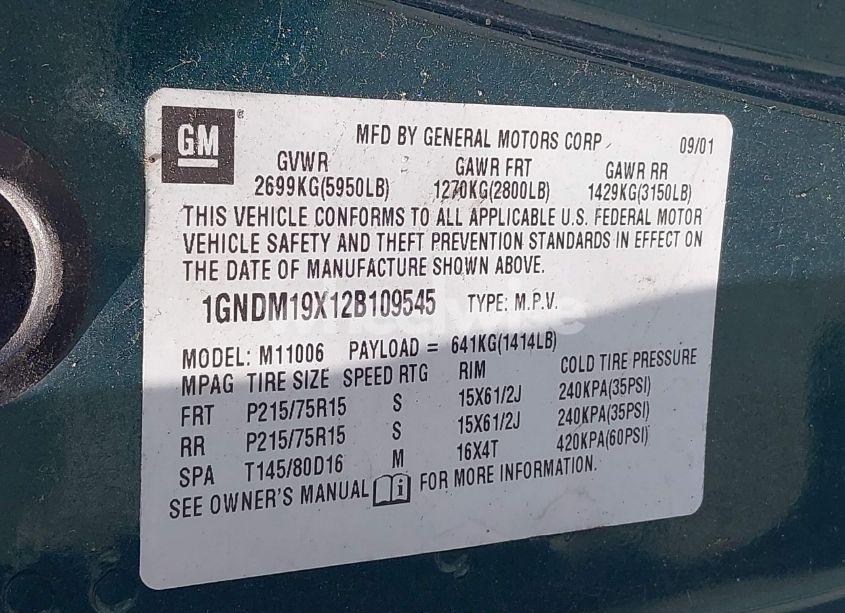Photo 9 of 2002 Chevrolet Astro LS (VIN 1GNDM19X12B109545)