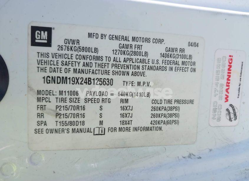 Photo 9 of 2004 Chevrolet Astro (VIN 1GNDM19X24B125630)