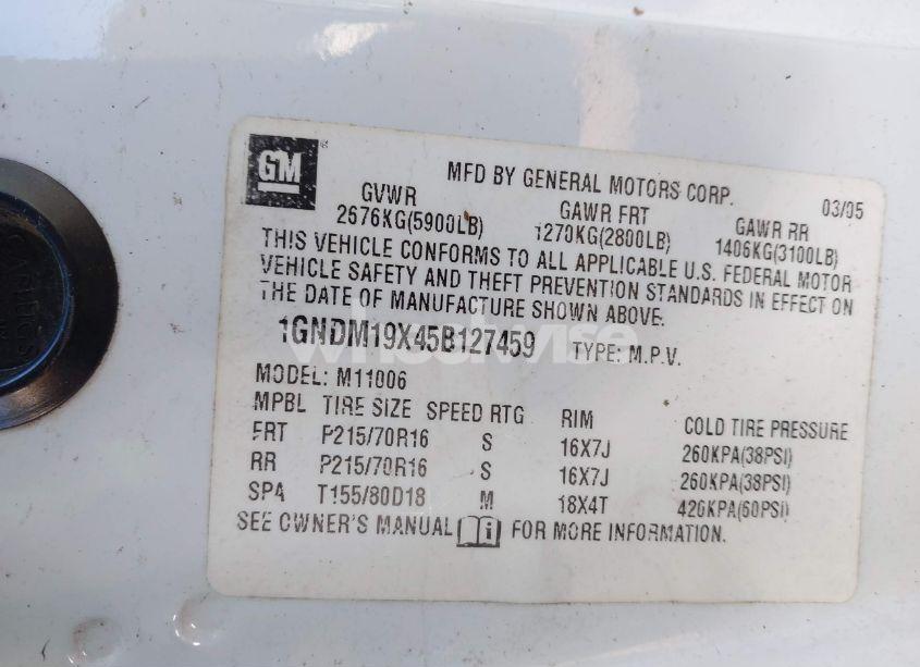 Photo 9 of 2005 Chevrolet Astro (VIN 1GNDM19X45B127459)