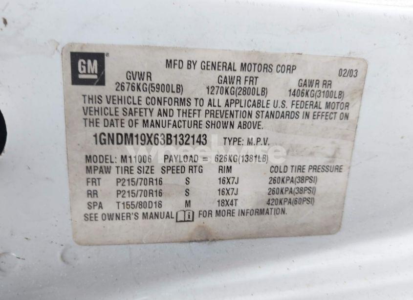 Photo 9 of 2003 Chevrolet Astro (VIN 1GNDM19X63B132143)